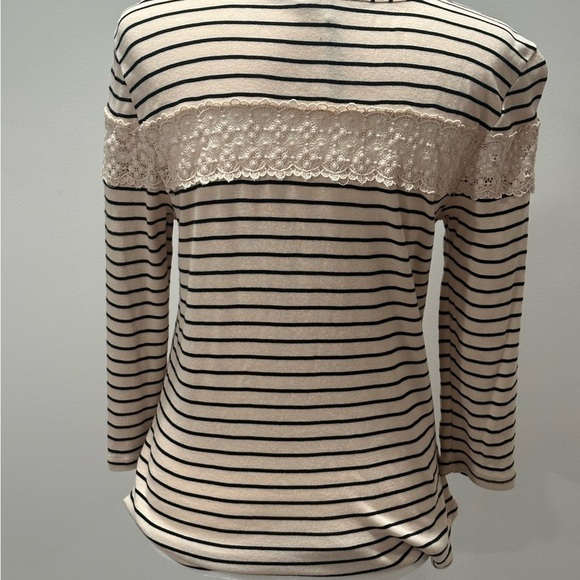 Lc Lauren Conrad Women’s Cream Striped Lace Blouse Size Medium - Picture 5 of 6